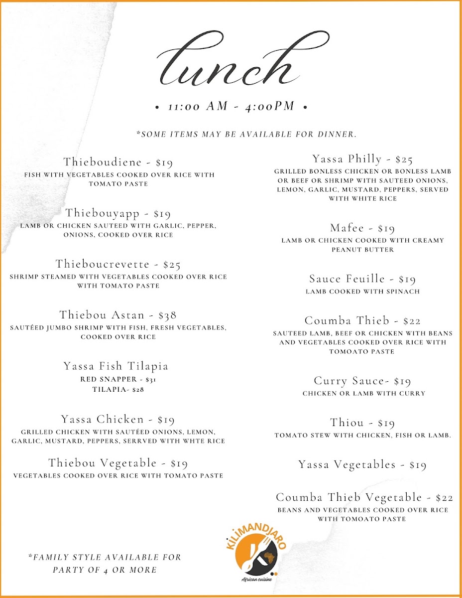 Kilimandjaro restaurant Menu - Image 1